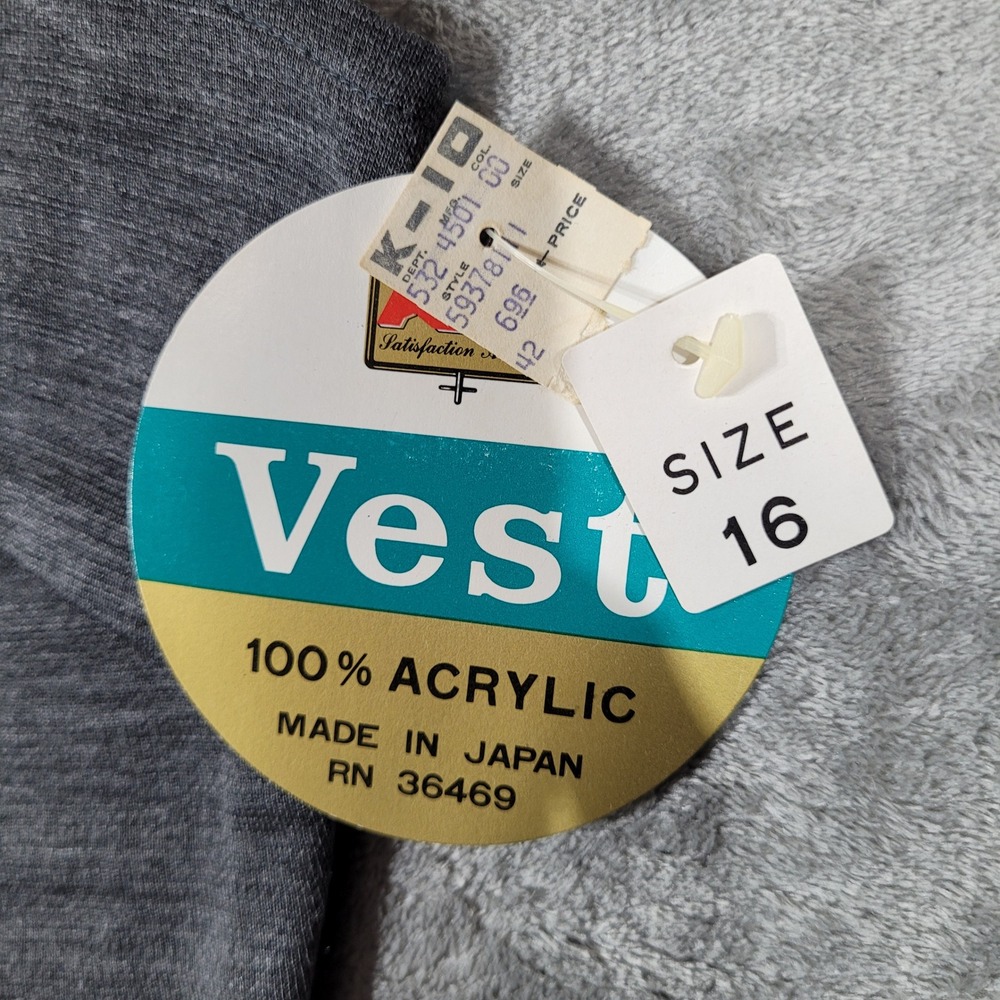 Vintage Kmart Vest Womens 16 Gray Button Front V-Neck Acrylic Made In Japan NWT